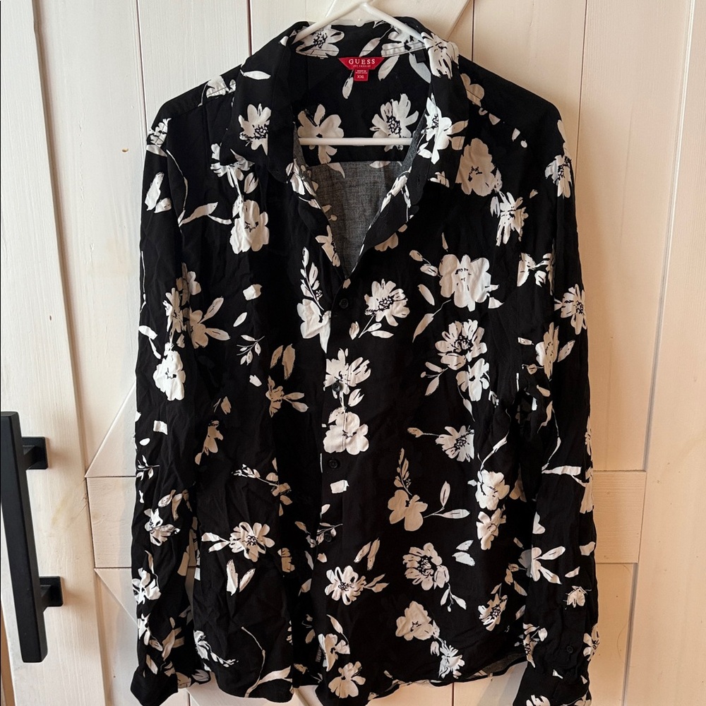 Guess Black and White Floral Shirt